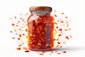 Colorful Jar with Red and Orange Petals on a White Background
