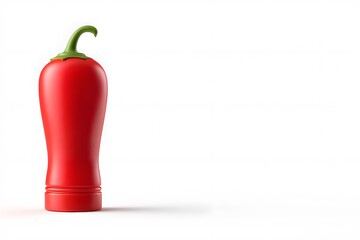 Bright Red Ketchup Bottle with Green Lid on White Background