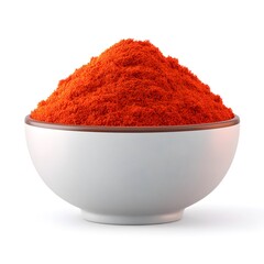 Vibrant Red Spice Powder in White Bowl Against Clean Background