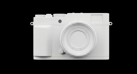 White camera isolated on a black backdrop detailed minimalist design