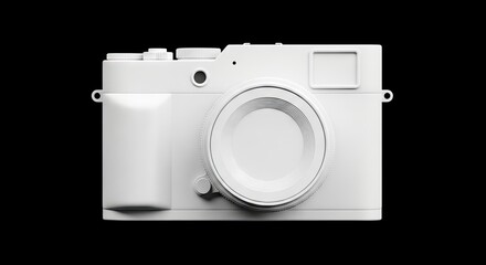 White camera on black background detailed lens and knobs