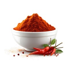 Vibrant Red Chili Powder in White Bowl with Fresh Chilies Nearby