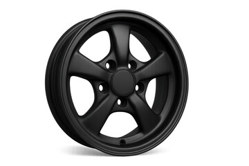 Obraz premium Black matte five-spoke aluminum alloy car rim for vehicle customization and automotive tuning on transparent background