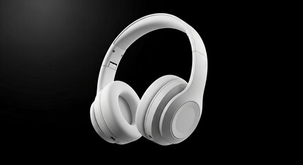 White headphones float against a dark background appearing sleek and modern in design