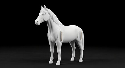 White horse figurine standing with two slots on its side on a black backdrop