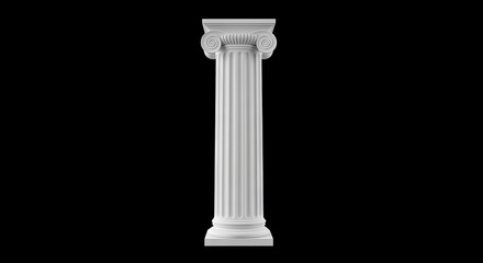 White Ionic column against a black background Detailed capital with scrolls visible