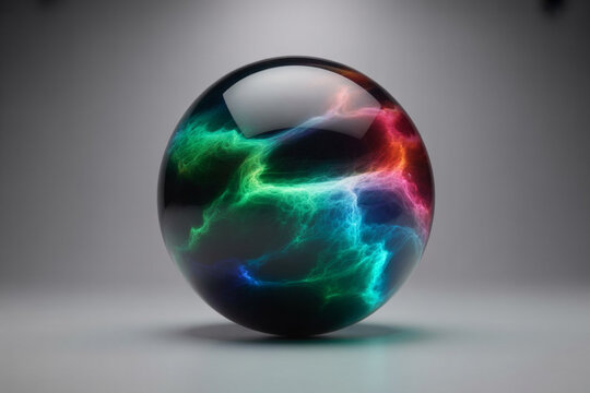 Vibrant energy sphere with glowing nebulas swirling inside a glossy orb offers a modern, eye-catching design element for your next tech or science project - Powered by Adobe