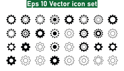 Gear icons set cogwheel mechanical parts in outline and solid fill cogs outline icons pack. Vector illustration eps10