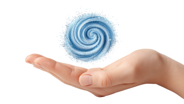 Hand Holding Blue Swirl: Concept of Energy, Innovation, and Technology - Powered by Adobe