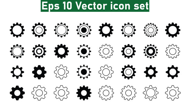Gear icons set cogwheel mechanical parts in outline and solid fill cogs outline icons pack. Vector illustration eps10