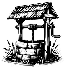 Rustic well sketch vector illustration with transparent background 