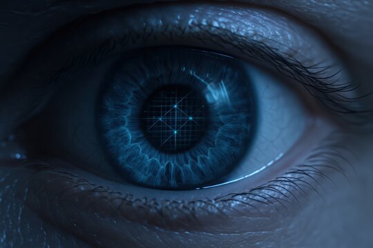 Close-Up of Human Eye with Digital Scanning Interface