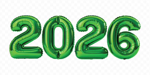 realistic 3d 2026 typography made by with different color foil balloons isolated on transparent background © MDShafaat