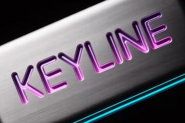 Futuristic Keyline Logo Design with Metallic Texture and Neon Glow Accents, Perfect for Modern Branding and Technology Concepts, Evoking Innovation and Style
