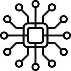 Minimalist circuit board icon representing a computer chip on transparent background