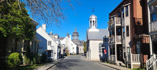 Rue des Ursuline, the oldest street in Trois-Rivières city and Musée des Ursulines dome, Quebec, Canada © Brad Pict