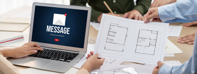 Email notification message showing on computer screen brisk. Digital marketing message information text from business to customer client