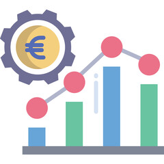 Euro Currency Symbol on Gear with Upward Trending Bar Graph and Line Chart in a Finance Concept Illustration