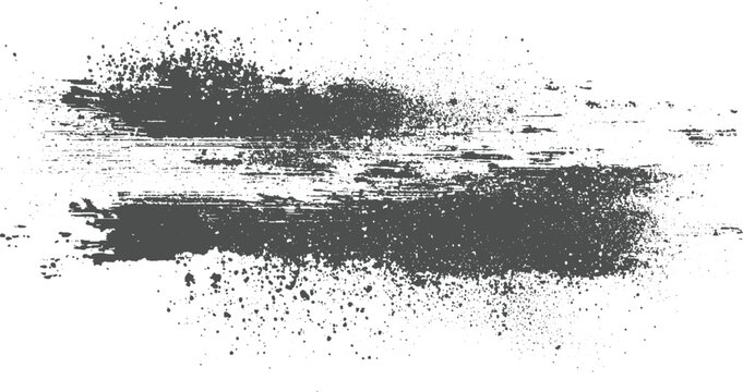 Dark grey textured abstract paint splatter and brush stroke on white background black charcoal