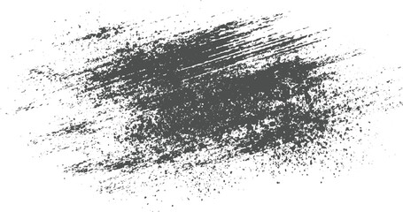 Fototapeta premium Dark grey textured brush strokes and splatters on white background abstract black