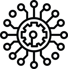 Circuit board with cogwheel symbol representing technical settings and AI