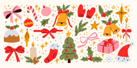 Christmas and New Year doodle vector set. 