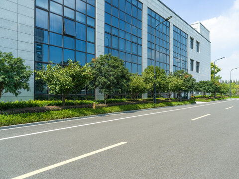 empty floor with modern office building
