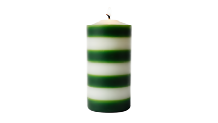 Elegant green and white striped candle isolated on transparent background, perfect for adding a touch of warmth to your designs