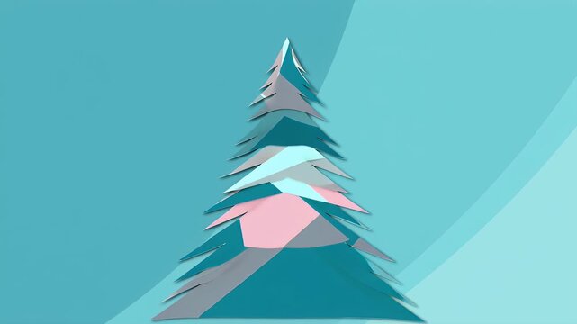 Abstract Christmas tree shape in geometric style with cool colors  
