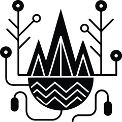 Abstract futuristic icon design with mountains and plant-like circuit elements