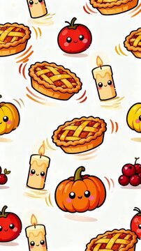 Thanksgiving pies pumpkin  cranberries and candles danced merrily