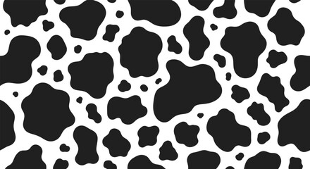 Coww texture. Seamless pattern woth repeated black and white lactic. Print with spot cow skin. Milk pattern.