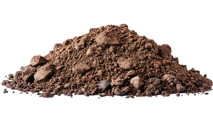 Soil rock and dirt pile with natural earthy texture showing mixed ground materials and rough surface isolated on white background