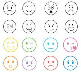 Smiling yellow emoticon faces set with various expressions