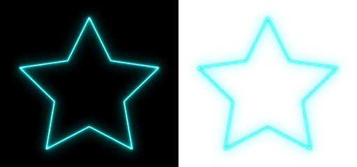 Glowing cyan neon star on black and transparent background, bright luminous shape, futuristic minimal light art design