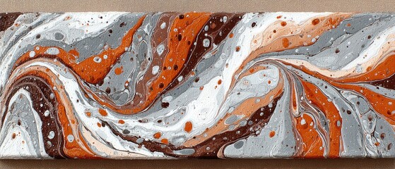 Fluid acrylic pour painting in swirling browns & grays