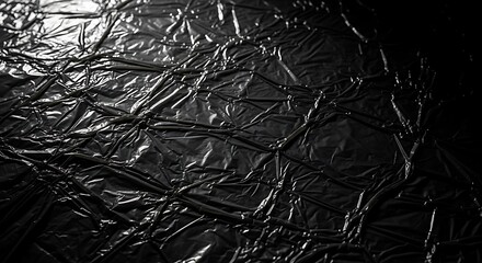 Illustration of crinkled black plastic texture background
