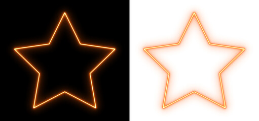Glowing orange neon star on black and transparent background, bright luminous shape, futuristic minimal light art design