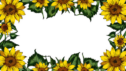 Cheerful sunflower frame isolated on transparent background, perfect for adding a touch of summer to your designs and invitations