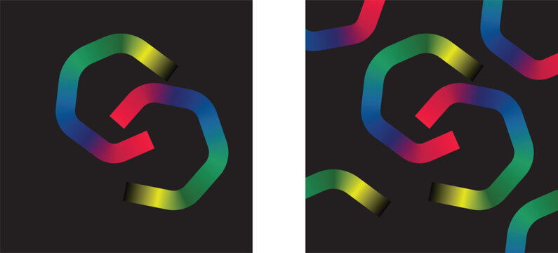 Interlocking Gradient Abstract Shapes: Connection, Technology, and Vibrant Design