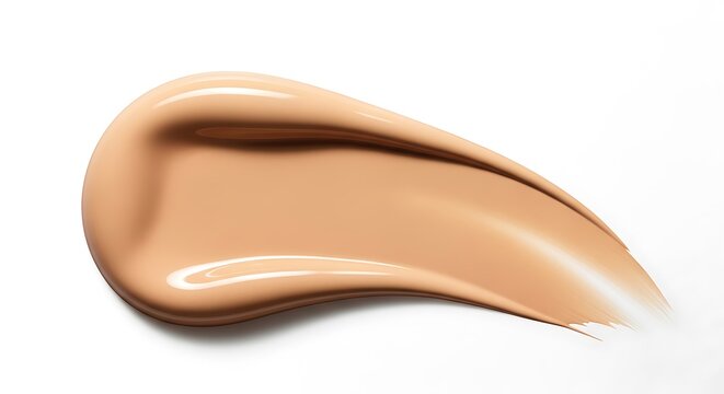 Illustration of swatch of liquid foundation makeup in a smooth, curved stroke isolated on white background