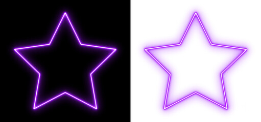 Glowing purple neon star on black and transparent background, bright luminous shape, futuristic minimal light art design