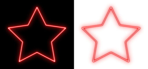 Glowing red neon star on black and transparent background, bright luminous shape, futuristic minimal light art design