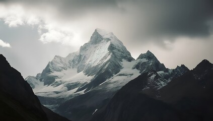 A snow-capped mountain landscape, highlighting nature's majesty, tranquility, and scenic beauty.