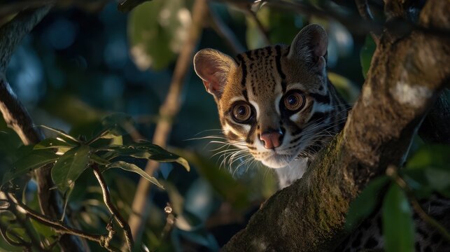 Margay Cat in Tropical Forest Night