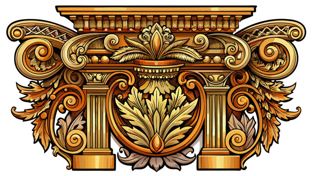 Very beautiful intricate Renaissance cornice fragment with detailed dentil molding, vintage architectural design with elegant carved lines and classical ornamental craftsmanship in a realistic engrave