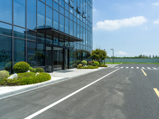 empty floor with modern office building