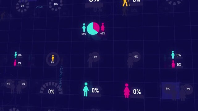 Demography research chart graph dark background animation. Diagrams for showing population growth. Dynamic infographic elements pack. Data visualization HD video, diagonally motion graphics