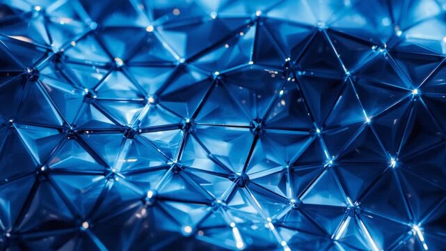 Abstract blue geometric network background animation with pulsating lights and interconnected triangular shapes