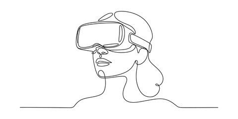 Continuous line art of person wearing virtual reality headset